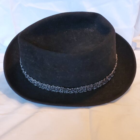 VINTAGE Men's Black Beaver Fur Felt Fedora Size 6.75 - Picture 1 of 6